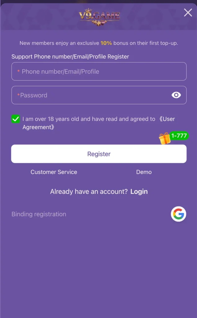V9 Game Register